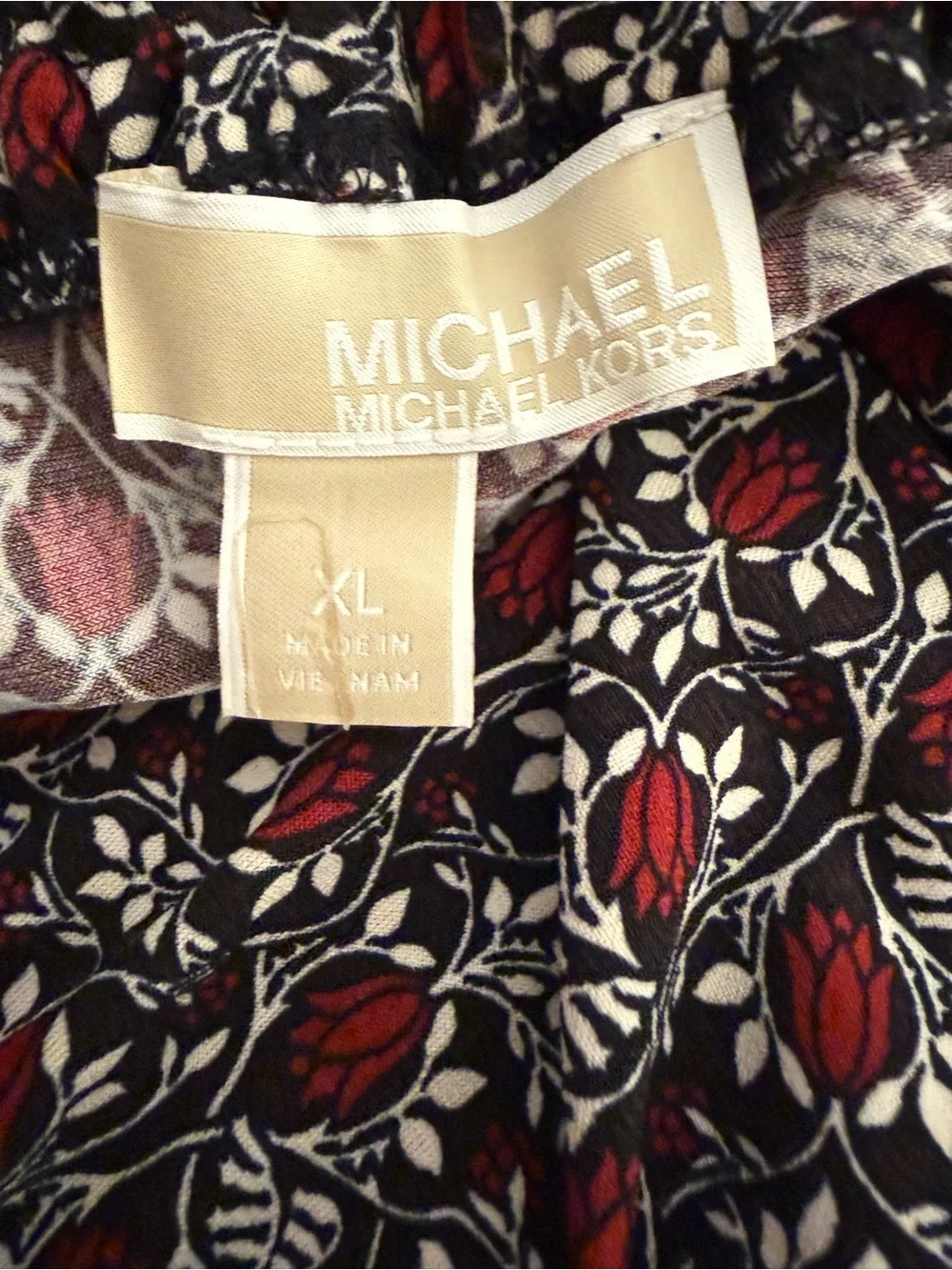 Michael Kors Black and Red Floral Midi Dress
